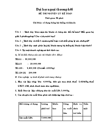 Đề thi 90 phút - Môn: Nguyên lý kế toán