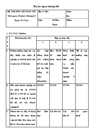 Đề thi môn Kế toán mỹ