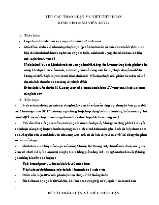 Hướng dẫn yêu cầu thảo luận và viết Tiểu luận dành cho sinh viên KTV