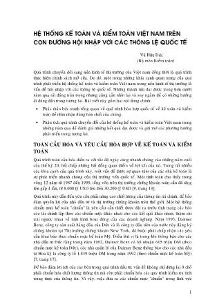 Kế toán ngân hàng - Hệ thống kế toán và kiểm toán Việt Nam trên con đường hội nhập với các thông lệ quốc tế