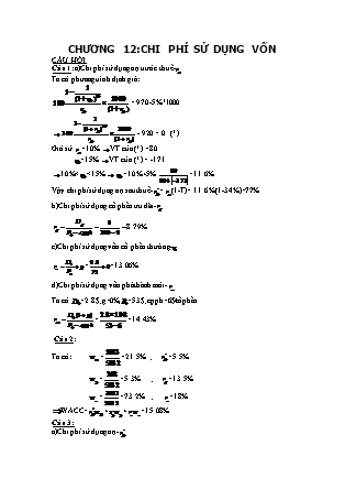 Bài tập Tài chính doanh nghiệp - Chương 12: Chi phí sử dụng vốn