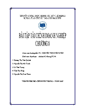 Bài tập Tài chính doanh nghiệp - Chương 8: Kế hoạch tài chính