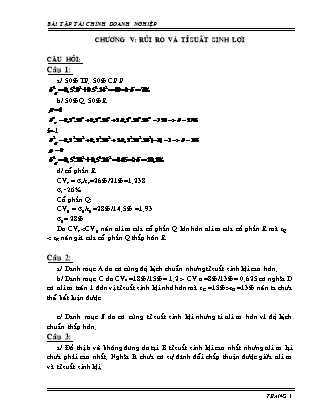 Bài tập Tài chính doanh nghiệp - Chương V: Rủi ro và tỉ suất sinh lợi