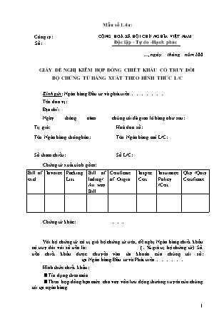 Biểu mẫu - Mẫu số 1.4a - Giấy đề nghị kiêm hợp đồng chiết khấu có truy đòi bộ chứng từ hàng xuất theo hình thức L / C