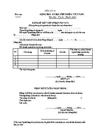 Biểu mẫu - Mẫu số 1.6 - Bảng kê rút vốn (nhận nợ vay) (dùng cho giải ngân dự án hoặc cho vay theo món)