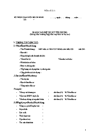 Biểu mẫu - Mẫu số 2.1 - Báo cáo đề xuất tín dụng (dùng cho trường hợp cho vay đầu tư dự án)
