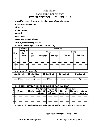 Biểu mẫu - Mẫu số 2.10 - Bảng theo dõi nợ vay