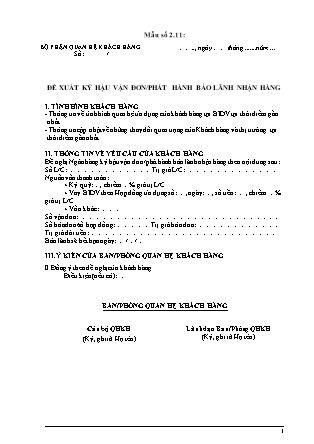 Biểu mẫu - Mẫu số 2.11 - Đề xuất ký hậu vận đơn / phát hành bảo lãnh nhận hàng