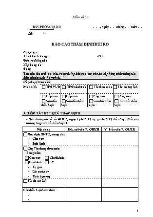 Biểu mẫu - Mẫu số 3 - Báo cáo thẩm định rủi ro