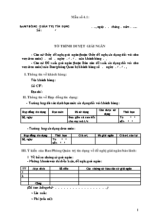 Biểu mẫu - Mẫu số 4.1 - Tờ trình duyệt giải ngân