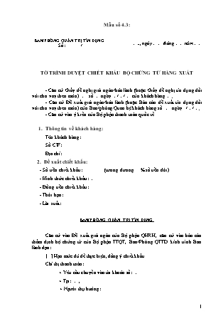 Biểu mẫu - Mẫu số 4.3 - Tờ trình duyệt chiết khấu bộ chứng từ hàng xuất