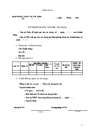 Biểu mẫu - Mẫu số 4.4 - Tờ trình duyệt mở thư tín dụng