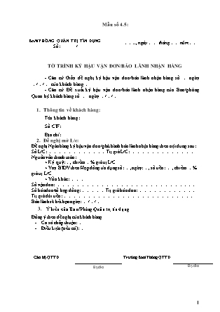 Biểu mẫu - Mẫu số 4.5 - Tờ trình ký hậu vận đơn / bảo lãnh nhận hàng