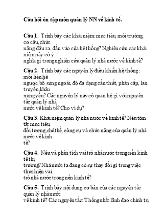 Câu hỏi ôn tập môn quản lý nhà nước về kinh tế