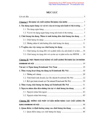 Chất lượng tín dụng ngân hàng, hiện trạng và giải pháp nâng cao chất lượng tín dụng tại ngân hàng thương mại Việt Nam Eximbank Hà Nội