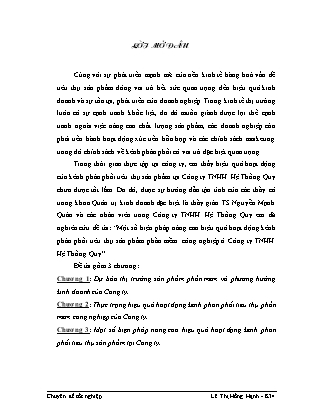 Chuyên đề Một số biện pháp nâng cao hiệu quả hoạt động kênh phân phối tiêu thụ sản phẩm phần mềm công nghiệp ở Công ty TNHH Hệ Thống Quy