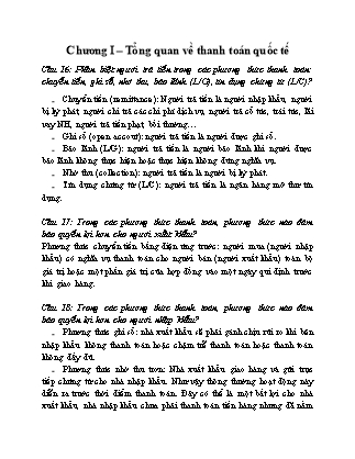 Đề cương ôn tập môn Thanh toán quốc tế - Chương I: Tổng quan về thanh toán quốc tế (câu 10 đến câu 16)