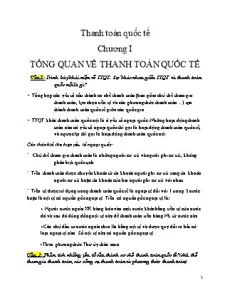 Đề cương ôn tập môn Thanh toán quốc tế - Chương I: Tổng quan về thanh toán quốc tế (câu 1 đến câu 15)