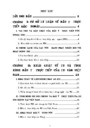 Đề tài Đầu tư trực tiếp của EU vào Việt Nam, thực trạng và triển vọng