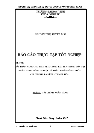 Đề tài Giải pháp nâng cao hiệu quả công tác huy động vốn tại ngân hàng nông nghiệp và phát triển nông thôn chi nhánh Ba đình – Thanh Hóa