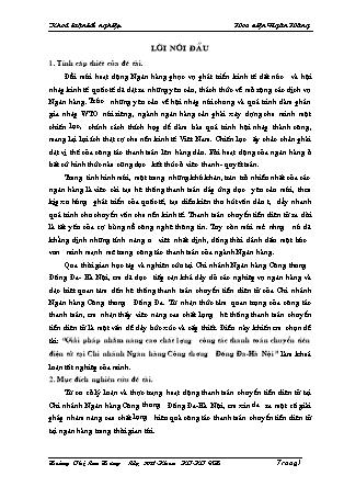 Đề tài Giải pháp nhằm nâng cao chất lượng công tác thanh toán chuyển tiền điện tử ở Chi nhánh Ngân hàng Công thương Đống Đa - Hà Nội