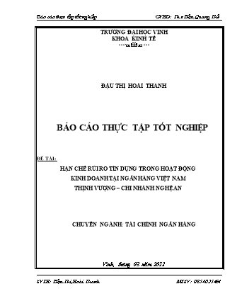 Đề tài Hạn chế rủi ro tín dụng trong hoạt động kinh doanh tại ngân hàng Việt Nam thịnh vượng – Chi nhánh Nghệ An