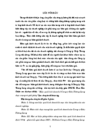 Đề tài Hiệu quả kinh doanh ở Công ty Giầy Thăng Long thực trạng và giải pháp