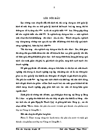Đề tài Hoàn thiện chi phí sản xuất và tính giá thành sản phẩm xây lắp tại Công ty Sông Đà 1