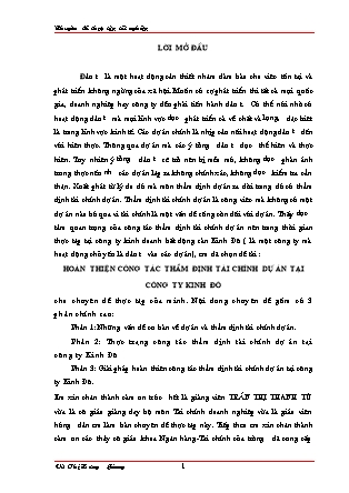 Đề tài Hoàn thiện công tác thẩm định tài chính dự án tại công ty Kinh Đô