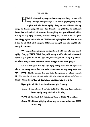 Đề tài Lợi nhuận và một số giải pháp chủ yếu tăng lợi nhuận tại Công ty TNHH Thành Công