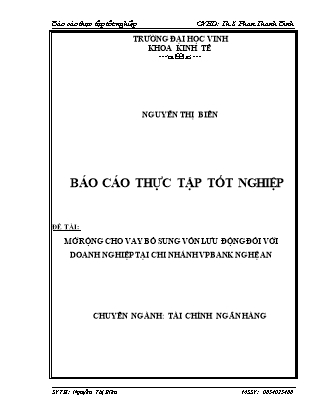 Đề tài Mở rộng cho vay bổ sung vốn lưu động đối với doanh nghiệp tại chi nhánh Vpbank Nghệ An