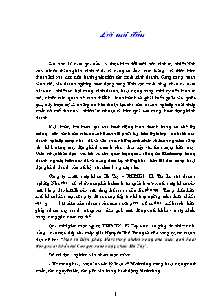 Đề tài Một số biện pháp Marketing nhằm nâng cao hiệu quả hoạt động xuất khẩu tại Công ty xuất nhập khẩu Hà Tây