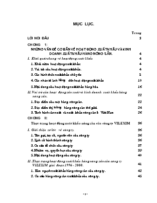 Đề tài Một số giải pháp chủ yếu nhằm thúc đẩy xuất khẩu hàng nông sản của công ty Vilexim