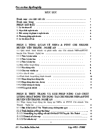 Đề tài Một số giải pháp nâng cao chất lượng hoạt động tín dụng tại Ngân hàng Nông nghiệp và phát triển nông thôn chi nhánh huyện Yên Thành – Nghệ An
