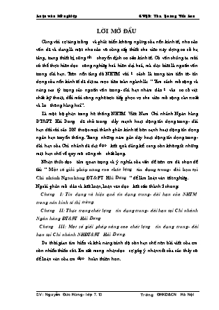 Đề tài Một số giải pháp nâng cao chất lượng tín dụng trung- Dài hạn tại Chi nhánh Ngân hàng đầu tư và phát triển Hải Dương