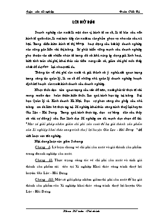 Đề tài Một số giải pháp nhằm giảm chi phí sản xuất để hạ giá thành sản phẩm của Xí nghiệp khai thác công trình thuỷ lợi huyện Gia Lộc - Hải Dương