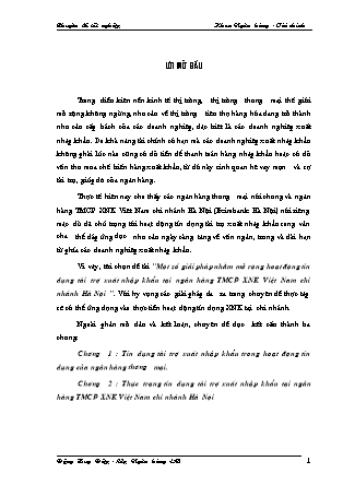 Đề tài Một số giải pháp nhằm mở rộng hoạt động tín dụng tài trợ xuất nhập khẩu tại ngân hàng thương mại cổ phần xuất nhập khẩu Việt Nam chi nhánh Hà Nội