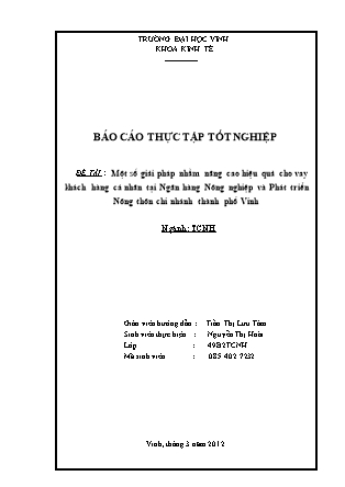 Đề tài Một số giải pháp nhằm nâng cao hiệu quả cho vay khách hàng cá nhân tại Ngân hàng Nông nghiệp và Phát triển Nông thôn chi nhánh thành phố Vinh