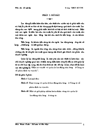 Đề tài Một số vấn đề về quản lý lao động tiền lương ở Công ty cổ phần dịch vụ vận tải