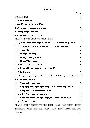 Đề tài Nâng cao chất lượng tín dụng ngắn hạn tại Ngân hàng TMCP Công thương Cửa Lò