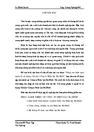 Đề tài Nâng cao hiệu quả quản lý sử dụng vốn của Công ty Điện lực Ba Đình