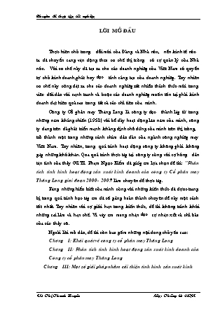 Đề tài Phân tích tình hình hoạt động sản xuất kinh doanh của công ty Cổ phần may Thăng Long giai đoạn 2000 - 2005