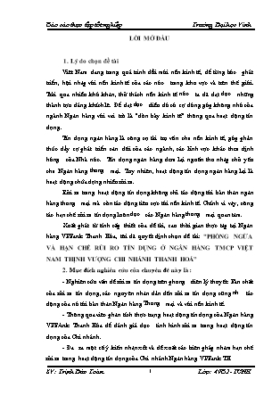 Đề tài Phòng ngừa và hạn chế rủi ro tín dụng ở ngân hàng TMCP Việt Nam thịnh vượng chi nhánh Thanh Hoá