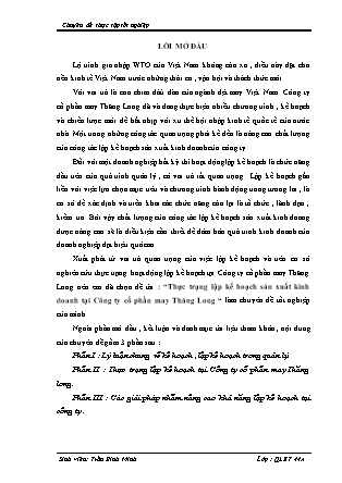 Đề tài Thực trạng lập kế hoạch sản xuất kinh doanh tại Công ty cổ phần may Thăng Long