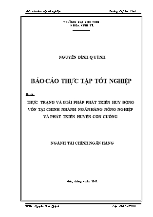 Đề tài Thực trạng và giải pháp phát triển huy động vốn tại chinh nhánh ngân hàng nông nghiệp và phát triển huyện Con Cuông