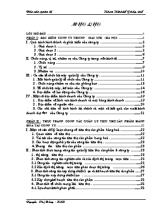 Đề tài Tổ chức công tác quản lý tiêu thụ sản phẩm hàng hoá tại Công ty Thương Mại XNK - Hà Nội