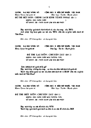 Đề thi hết môn: Chính sách kinh tế đối ngoại