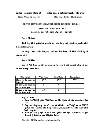 Đề thi hết môn: Quan hệ kinh tế quốc tế (đề 1 + đề 2)