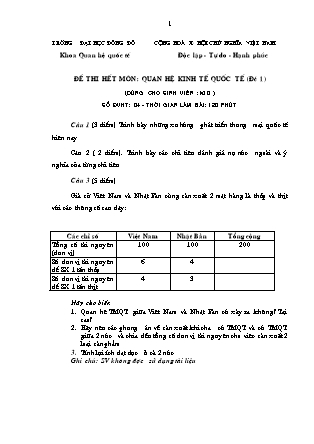 Đề thi hết môn: Quan hệ kinh tế quốc tế