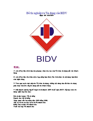 Đề thi môn nghiệp vụ Tín dụng của ngân hàng BIDV